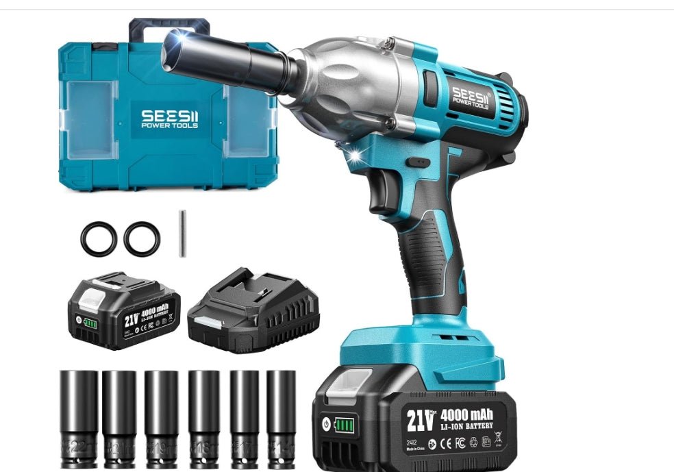 SEESII 1/2" Cordless Impact Wrench 900Nm, 2×4.0Ah 21V,6Sockets+Case - impact wrench-SeeSii