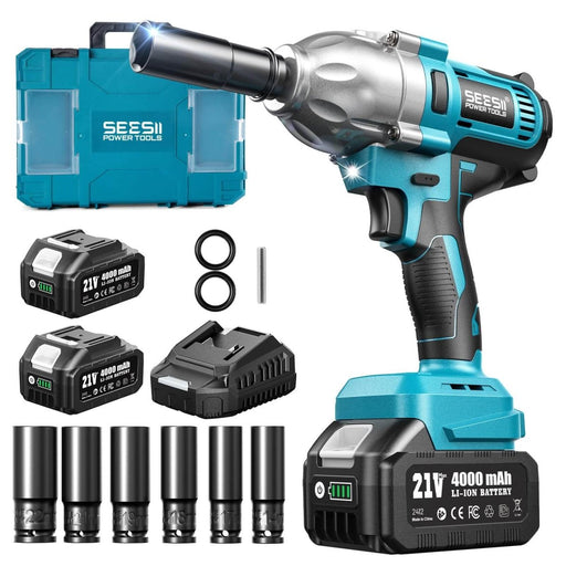 SEESII 1/2" Cordless Impact Wrench 900Nm, 2×4.0Ah 21V,6Sockets+Case - impact wrench - SeeSii
