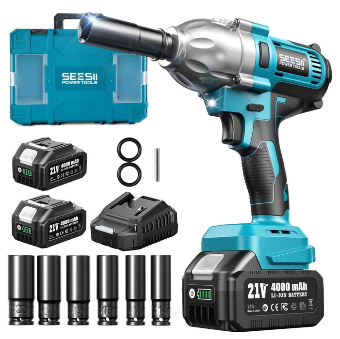 SEESII 1/2" Cordless Impact Wrench 900Nm, 2×4.0Ah 21V,6Sockets+Case - impact wrench - SeeSii