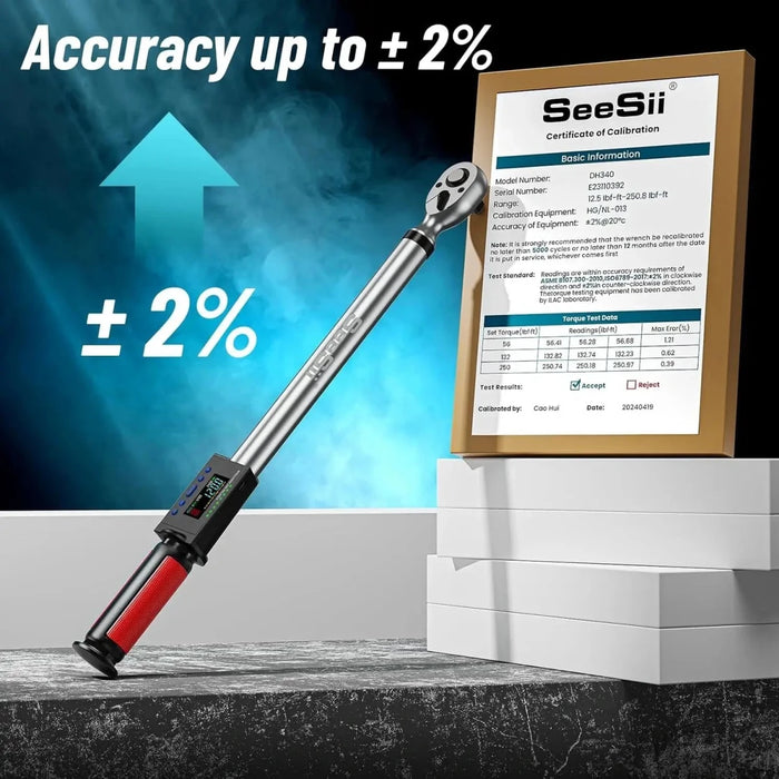 Seesii 1/2" Drive LED Digital Torque Wrench 12.5 - 250 Ft.Lb with Buzzer 17 - 340N.m - SeeSii