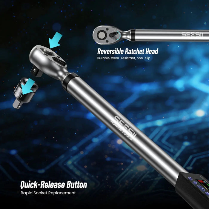 Seesii 1/2" Drive LED Digital Torque Wrench 12.5-250 Ft.Lb with Buzzer 17-340N.m - SEESII