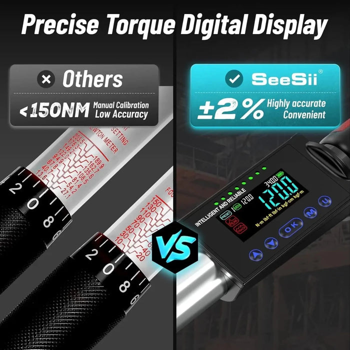 Seesii 1/2" Drive LED Digital Torque Wrench 12.5 - 250 Ft.Lb with Buzzer 17 - 340N.m - SeeSii