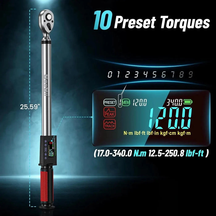 Seesii 1/2" Drive LED Digital Torque Wrench 12.5 - 250 Ft.Lb with Buzzer 17 - 340N.m - SeeSii