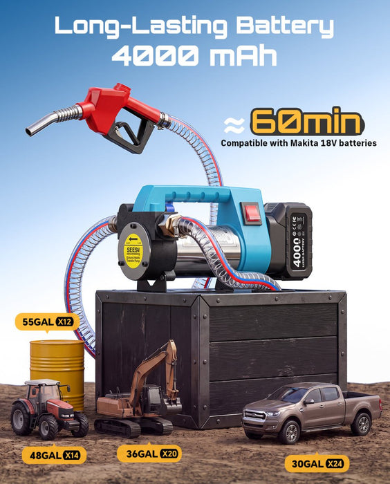 Seesii 12 GPM Battery Fuel Transfer Pump | 21V, 2×4.0Ah, Auto Shut-Off - Transfer Pump-SeeSii