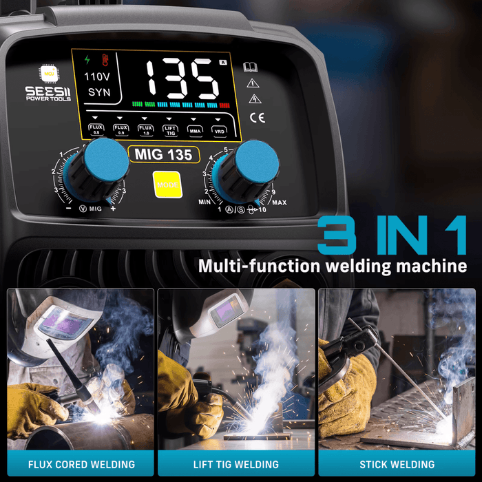 SEESII 130A Mini MIG Welder Flux Core 110V MIG Welder Gasless Flux MIG/Lift TIG/Stick - SeeSii