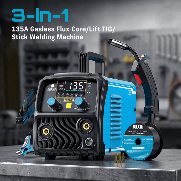 SEESII 130A Mini MIG Welder Flux Core 110V MIG Welder Gasless Flux MIG/Lift TIG/Stick - SeeSii