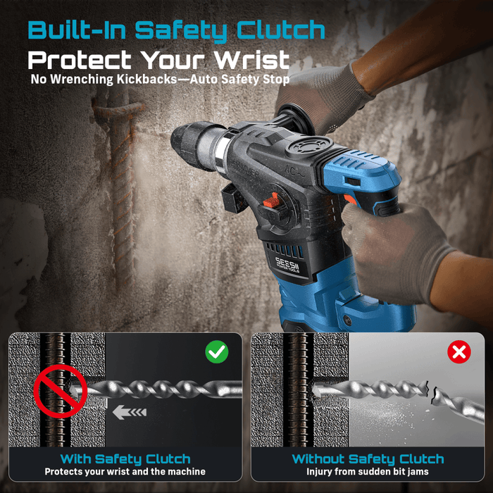 SeeSii 13A 1 - 1/4" SDS - Plus Rotary Hammer Drill, 6J Corded Demolition Hammer, 4 Functions, Safety Clutch & Anti - Vibration (Bits & Chisels Included) - SeeSii