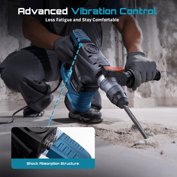 SeeSii 13A 1 - 1/4" SDS - Plus Rotary Hammer Drill, 6J Corded Demolition Hammer, 4 Functions, Safety Clutch & Anti - Vibration (Bits & Chisels Included) - SeeSii