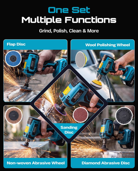 SEESII 1/4" Cordless Right Angle Die Grinder Kit with 2 Batteries - die grinder - SeeSii