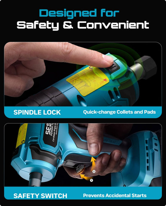 SEESII 1/4" Cordless Right Angle Die Grinder Kit with 2 Batteries - die grinder - SeeSii