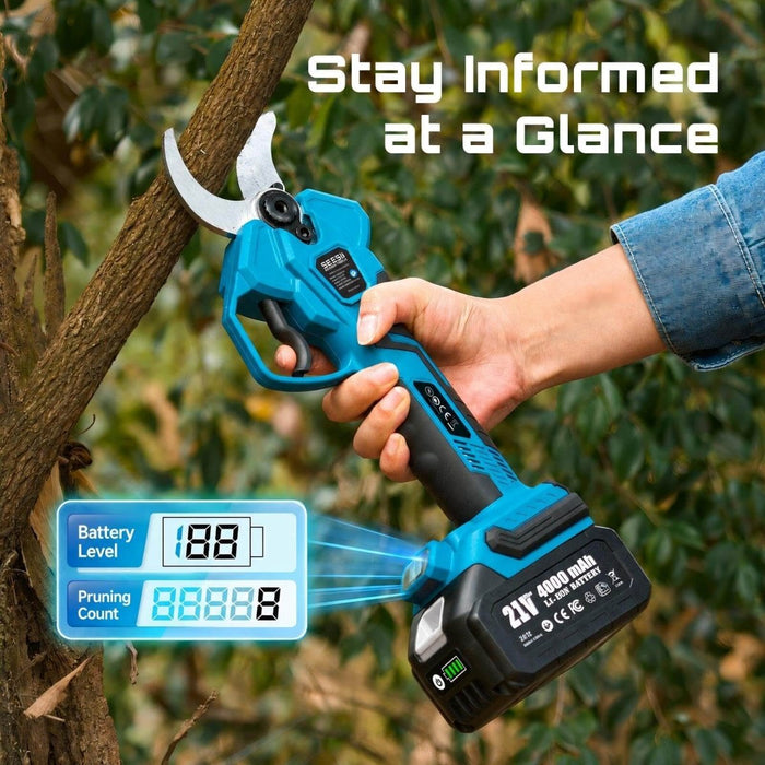 SEESII 1.6" Electric Pruning Shears, Brushless, 2x 4.0Ah Batteries, 4 Modes - SeeSii