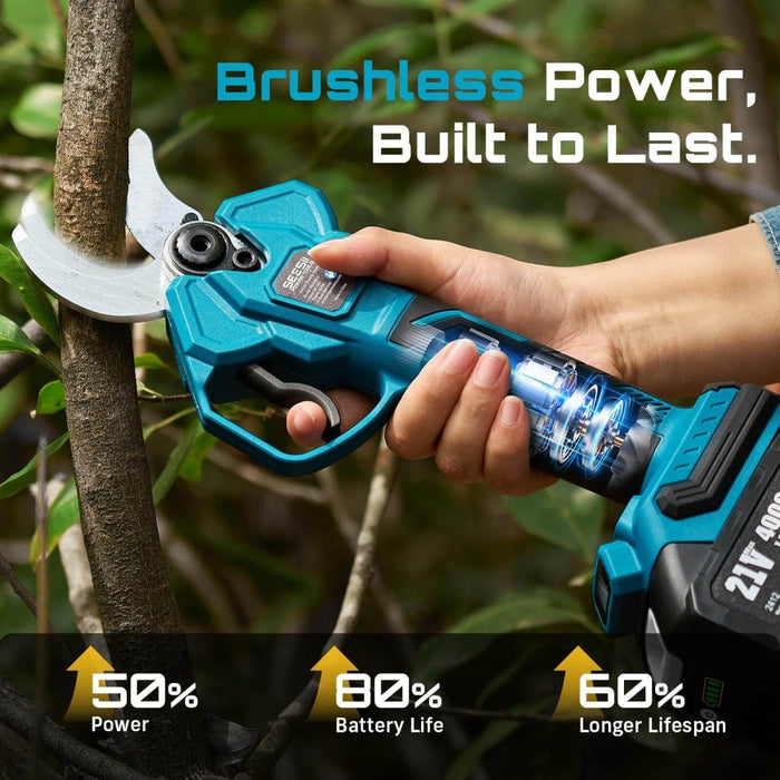 SEESII 1.6" Electric Pruning Shears, Brushless, 2x 4.0Ah Batteries, 4 Modes - SeeSii