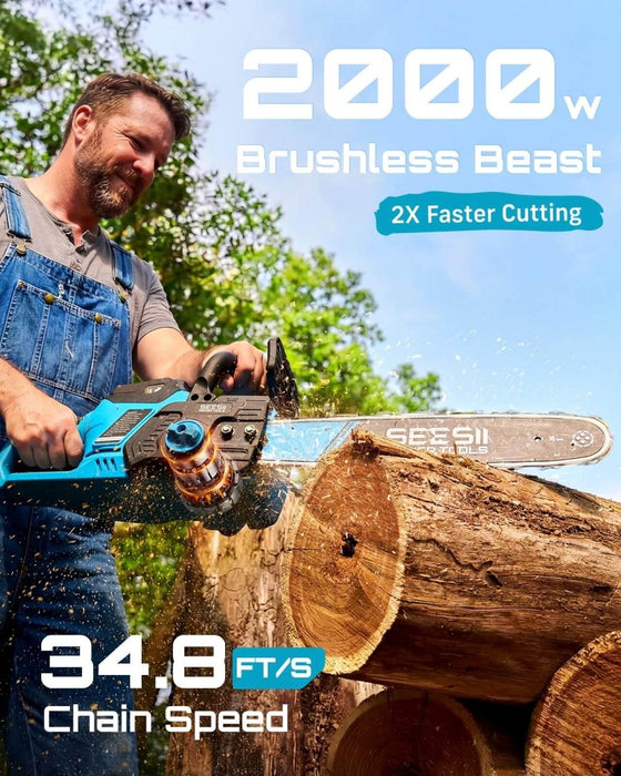 Seesii 16 Inch 40V Cordless Chainsaw Brushless 2×4.0Ah Battery Auto Oiling for Wood Cutting - 16 Inch Cordless Chainsaw-SeeSii