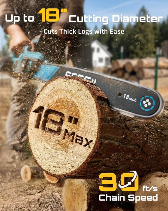 SEESII 18" 40V Brushless Cordless Chainsaw 2x5.0Ah Battery Auto Oiling（M18 Ace） - SeeSii