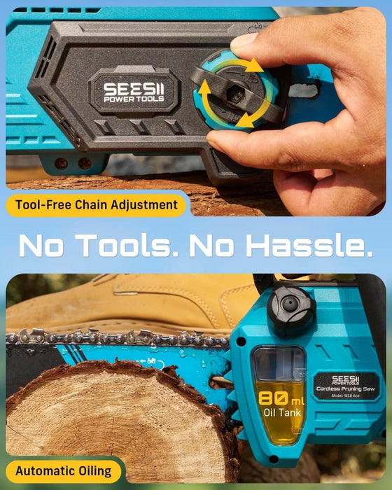 SEESII 18" 40V Brushless Cordless Chainsaw 2x5.0Ah Battery Auto Oiling（M18 Ace） - SeeSii