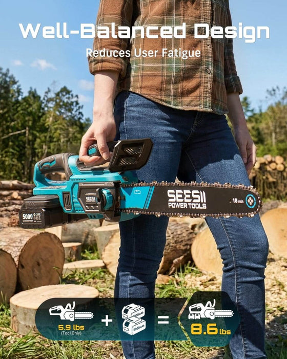 SEESII 18" 40V Brushless Cordless Chainsaw 2x5.0Ah Battery Auto Oiling（M18 Ace） - SeeSii