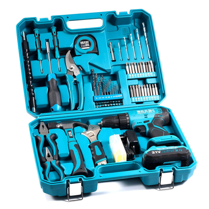 SEESII 190 - Piece Tool Set with 21V Cordless Drill Driver, 40 N·m Torque, 2.0Ah Battery, 25+1 Clutch, 3/8" Keyless Chuck, Case - Cordless Drill Driver - SeeSii