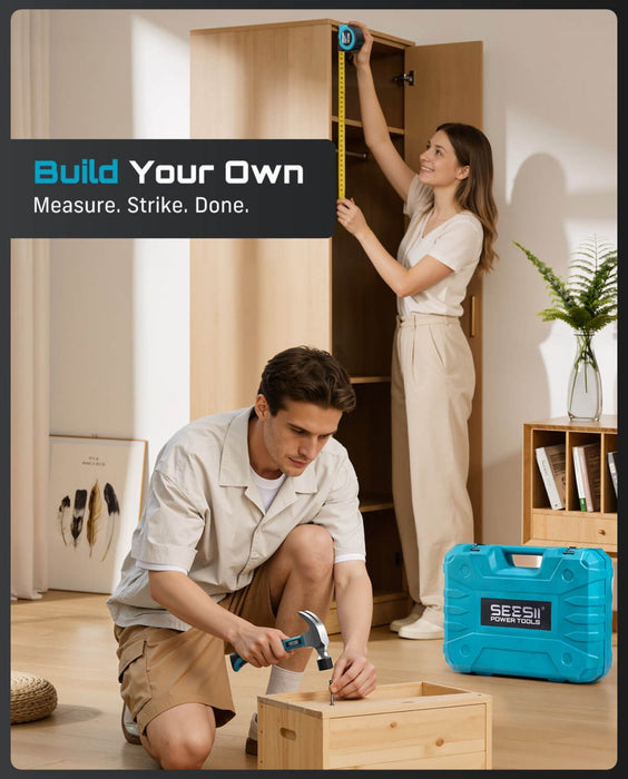 SEESII 190 - Piece Tool Set with 21V Cordless Drill Driver, 40 N·m Torque, 2.0Ah Battery, 25+1 Clutch, 3/8" Keyless Chuck, Case - Cordless Drill Driver - SeeSii