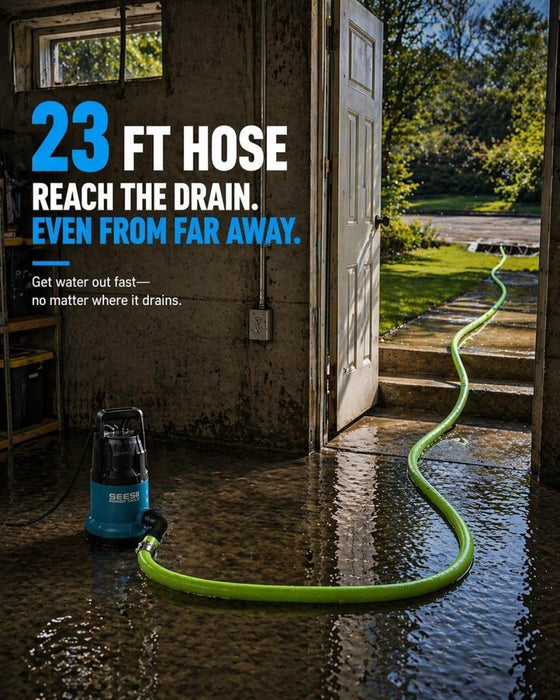 SEESII 1HP Submersible Sump Pump, 4755GPH High Flow Water Pump with 23ft Hose &amp; Anti-Clog Filter Net for Pool, Pond, Basement &amp; Garden Drainage - SeeSii