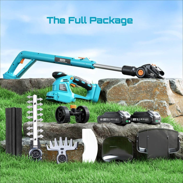 SEESII 2-in-1 Cordless Pole Hedge Trimmer, 6" Brushless Bush Pruner, Dual 2.0Ah Batteries Telescoping Grass Shears - Pole Hedge Trimmer-SeeSii
