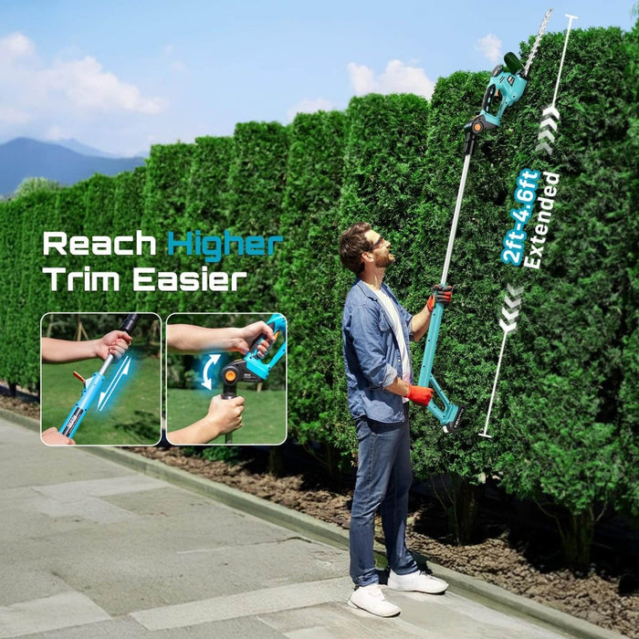 SEESII 2-in-1 Cordless Pole Hedge Trimmer, 6" Brushless Bush Pruner, Dual 2.0Ah Batteries Telescoping Grass Shears - Pole Hedge Trimmer-SeeSii