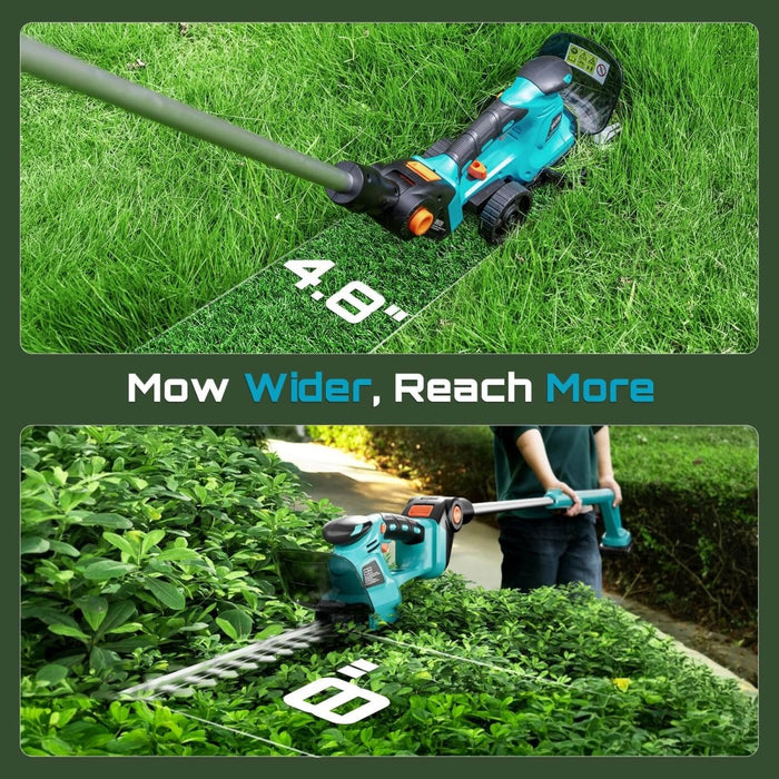 SEESII 2-in-1 Cordless Pole Hedge Trimmer, 6" Brushless Bush Pruner, Dual 2.0Ah Batteries Telescoping Grass Shears - Pole Hedge Trimmer-SeeSii