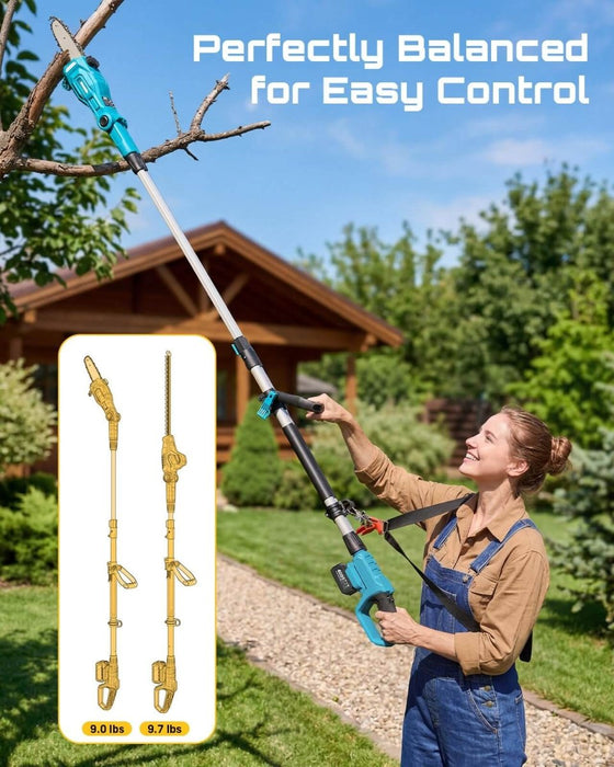 SEESII 2-in-1 Cordless Pole Saw 8 Inch & Hedge Trimmer Combo - Cordless Pole Saw 8 Inch & Hedge Trimmer-SeeSii