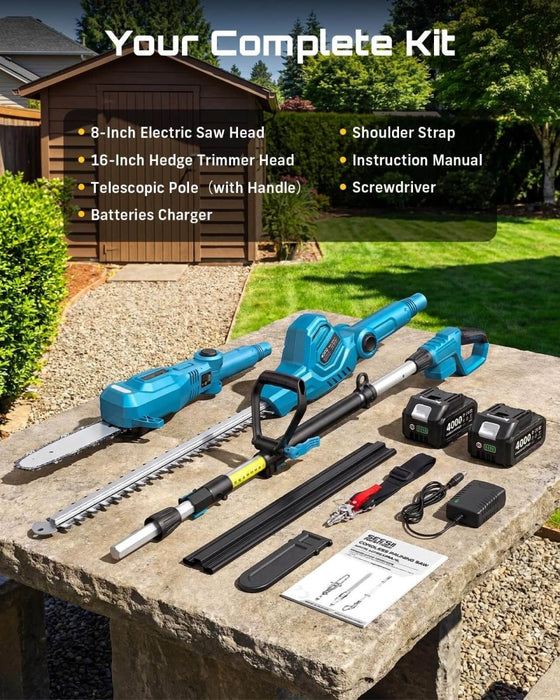 SEESII 2-in-1 Cordless Pole Saw 8 Inch & Hedge Trimmer Combo - Cordless Pole Saw 8 Inch & Hedge Trimmer-SeeSii