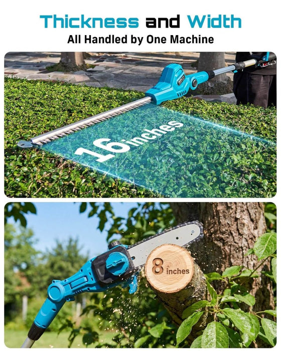 SEESII 2-in-1 Cordless Pole Saw 8 Inch & Hedge Trimmer Combo - Cordless Pole Saw 8 Inch & Hedge Trimmer-SeeSii