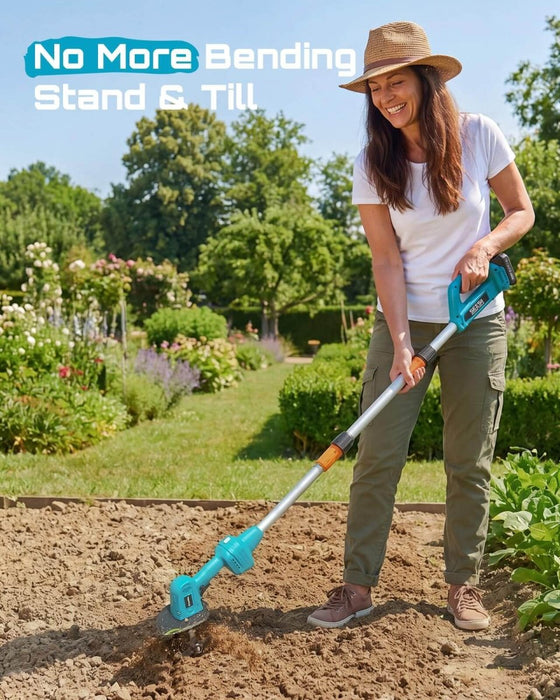 Seesii 2-in-1 Cordless Tiller Cultivator with Extendable Rod, Battery Powered Mini Garden Rototiller for Weeding & Soil Cultivating - Cordless Tiller-SeeSii