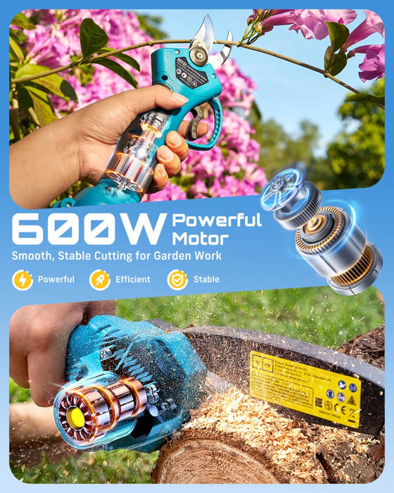 SEESII 2-in-1 Mini Chainsaw & Pruning Shears, 20V Brushless Motor Combo 6 Inch Cordless Chain Saw, 1.4" Electric Pruner, Dual 2.0Ah Batteries, One-hand Control for Tree Branch Cutter & Gardening - Pruning Shears-SeeSii