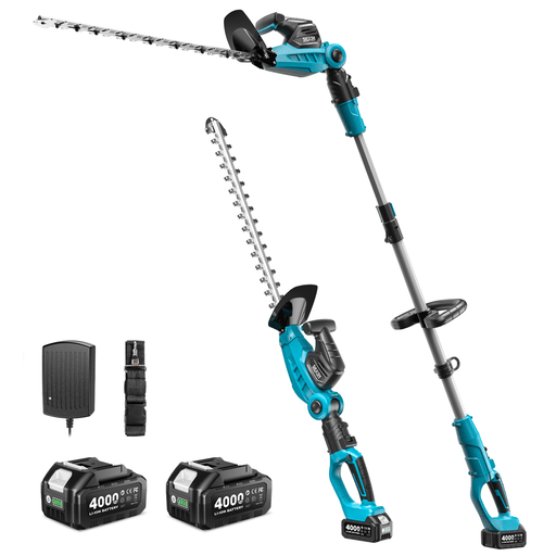 SEESII 2-in-1 Pole & Cordless Hedge Trimmer, 20" Electric Bush Trimmer 20V | Dual-Action Blade, 8.5ft Extension Pole, 2x4.0Ah Batteries, Adjustable Rotating Head, Battery Hedge Clippers for Tree Shrubs - SeeSii