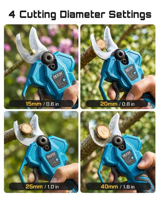 SEESII 2-in-1 Pole Pruning Shears, 1.6" Cutting Diameter Cordless Electric Pole Pruners, Brushless Motor, Dual 4.0Ah Batteries, Extra SK5 Blade, 4 Modes Adjustable Branches Cutter for Tree & Flower - Pruning Shears-SeeSii
