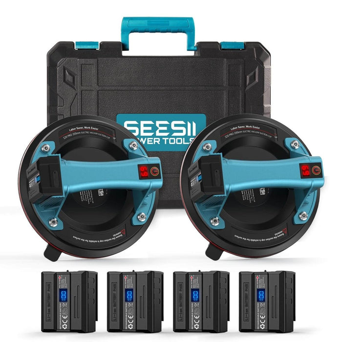 Seesii 200mm Battery Tile Suction Lifter 2PCS 270kg Max Load LCD 4x2400mAh Batteries - SeeSii