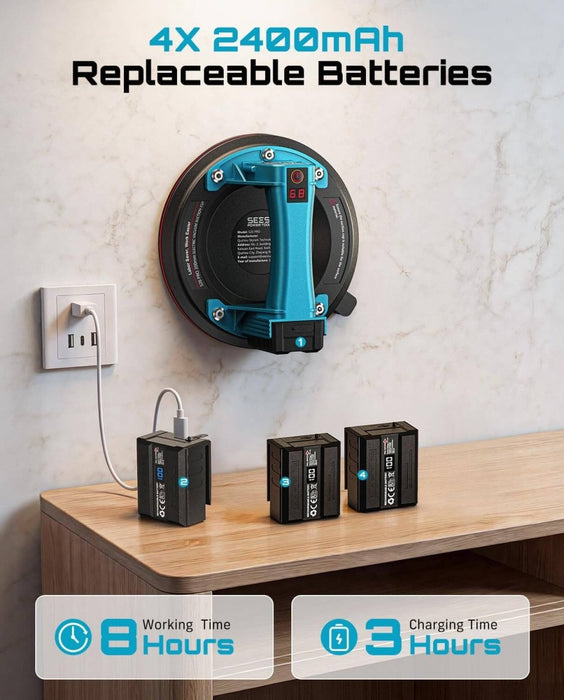 Seesii 200mm Battery Tile Suction Lifter 2PCS 270kg Max Load LCD 4x2400mAh Batteries - SeeSii