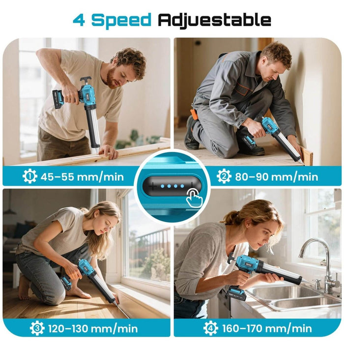 SEESII 20V Cordless Caulking Gun, 2x2.0Ah Battery, 4-Speed Auto Retract LED Silicone Gun for 10oz Sealant - SeeSii
