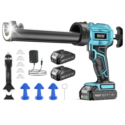 SEESII 20V Cordless Caulking Gun, 2x2.0Ah Battery, 4-Speed Auto Retract LED Silicone Gun for 10oz Sealant - SeeSii