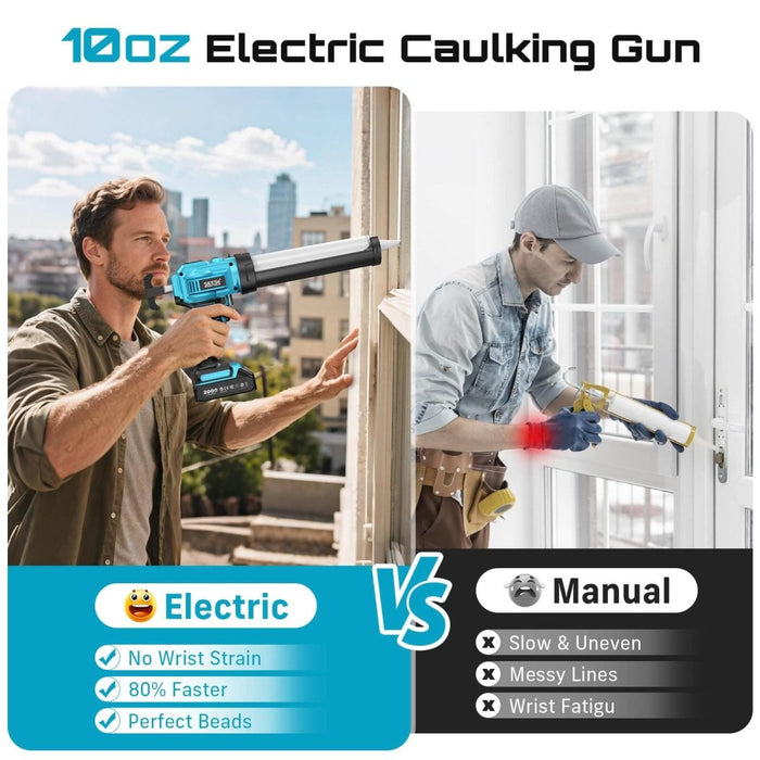 SEESII 20V Cordless Caulking Gun, 2x2.0Ah Battery, 4-Speed Auto Retract LED Silicone Gun for 10oz Sealant - SeeSii