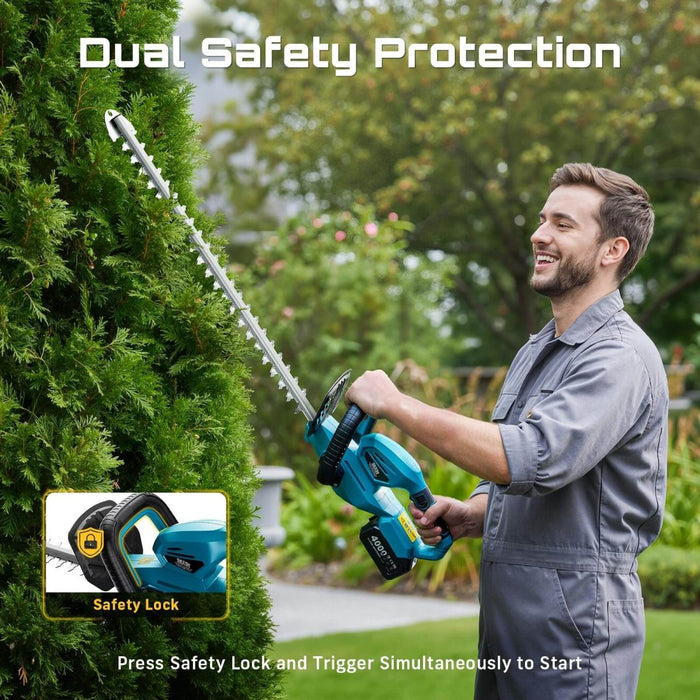 SEESII 20V Cordless Hedge Trimmer, 20 Inch Dual - Action Electric Bush Trimmer with Dual 4.0Ah Batteries, Rotatable Handle for Garden Shrub Pruning - SeeSii