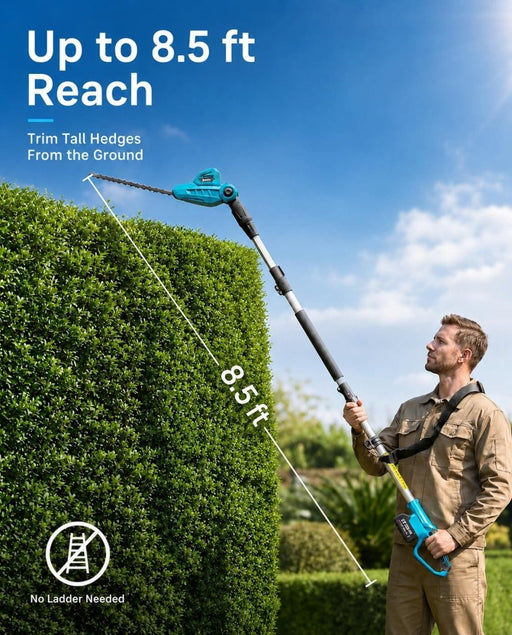 Seesii 20V Cordless Pole Hedge Trimmer, 8.5FT Telescopic Long Reach with 2x4.0Ah Batteries - Pole Hedge Trimmer-SeeSii