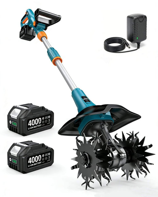 Seesii 20V Cordless Tiller Cultivator, 9" Width 6.6" Depth Rototiller with 2×4.0Ah Batteries for Garden Weeding（T9 Lite） - Cordless Tiller-SeeSii