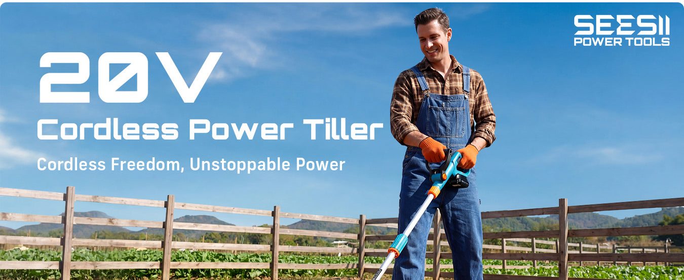 Seesii Cordless Tiller Cultivator, 20V Electric Tiller for Gardening with 2 x4.0Ah Batteries, 9" Tilling Width 6.6" Depth, Lightweight Adjustable Handle Rototiller for Lawn, Weeding & Soil Cultivation