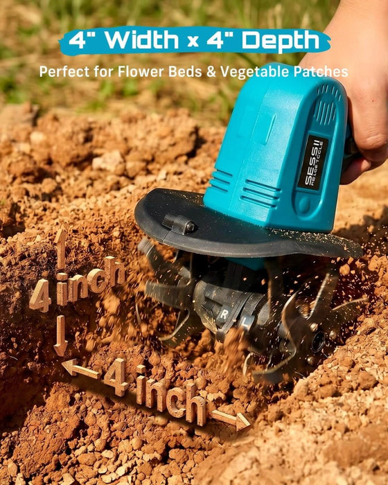 Seesii 20V Mini Cordless Tiller Cultivator 4" Width 2.6lbs Lightweight Rototiller （W02） - Cordless Tiller-SeeSii