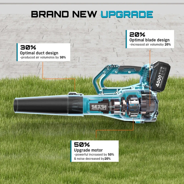 SEESII 21V Leaf Blower Cordless with 2 x 4000mAh Batteries and Charger, 780CFM 400MPH Electric Leaf Blower - SeeSii