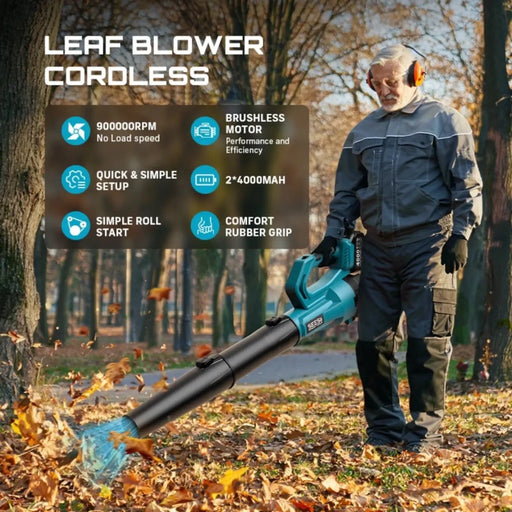 SEESII 21V Leaf Blower Cordless with 2 x 4000mAh Batteries and Charger, 780CFM 400MPH Electric Leaf Blower - SeeSii