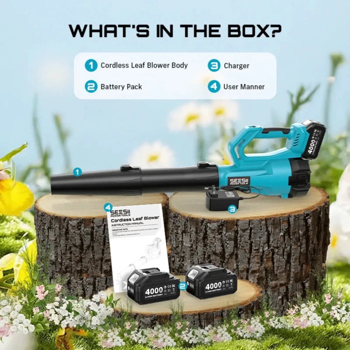 SEESII 21V Leaf Blower Cordless with 2 x 4000mAh Batteries and Charger, 780CFM 400MPH Electric Leaf Blower - SeeSii