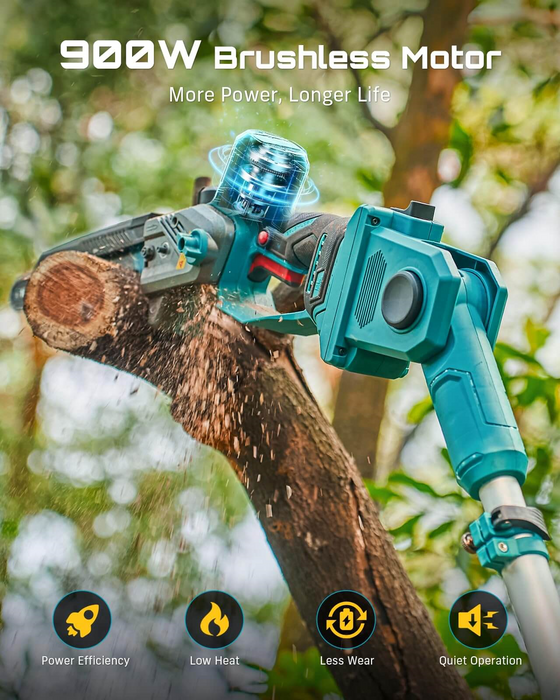 Seesii 2-in-1 Cordless Pole Saw 900W Brushless Motor High Efficiency Low Heat Less Wear Quiet Yard Tree Trimming Power Tool