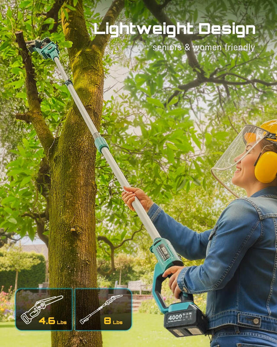 Seesii 2-in-1 Cordless Pole Saw Lightweight Design 4.6lbs Handheld 8lbs Full Kit Senior & Women Friendly Tall Tree Yard Pruning Tool