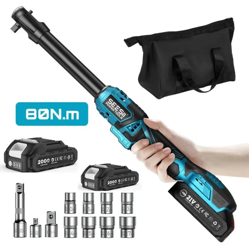Seesii 3/8" Cordless Ratchet Wrench 80Nm 400RPM Brushless Electric Wrench 8 Sock - SeeSii