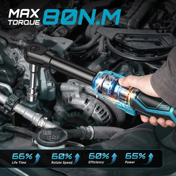Seesii 3/8" Cordless Ratchet Wrench 80Nm 400RPM Brushless Electric Wrench 8 Sock - SeeSii